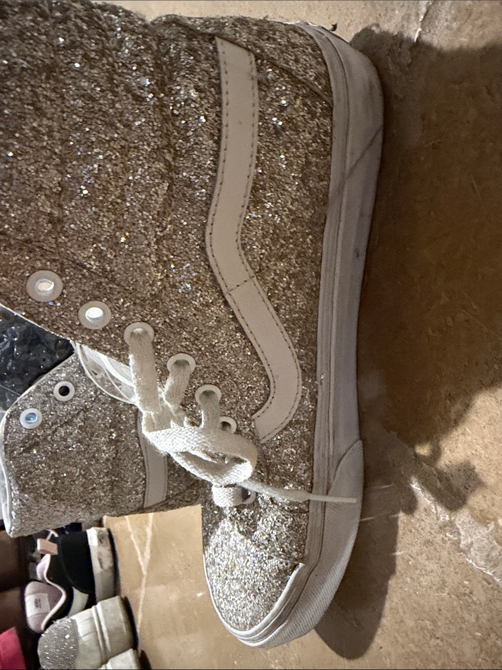 Vans High Top Glitter Sneakers in Gold and White